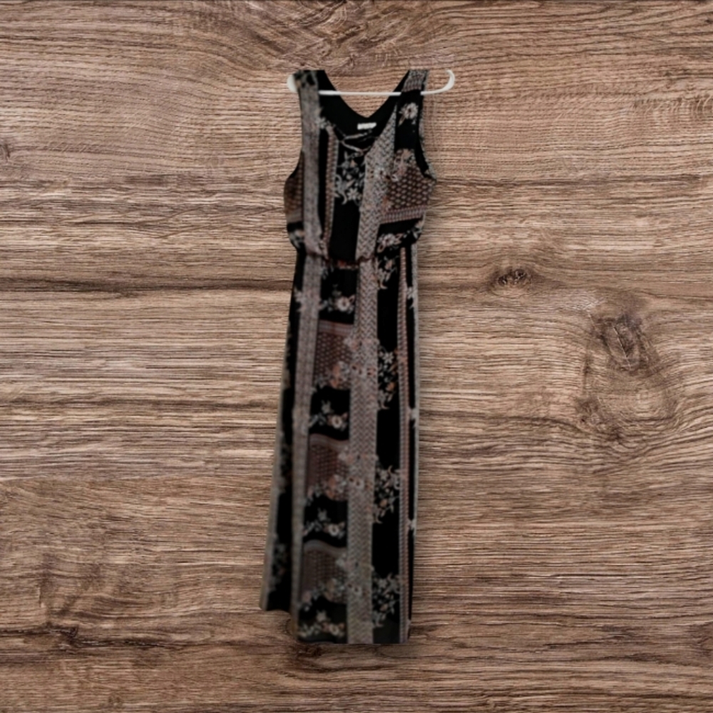 Black and Gray Patterned Maxi Dress